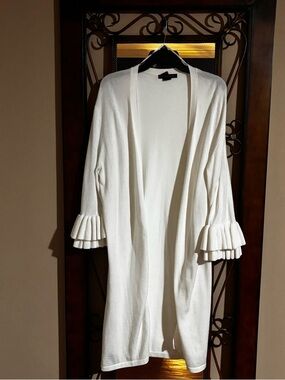 Grace Elements White Open-Front Cardigan Tiered Ruffle Sleeves work casual  XL